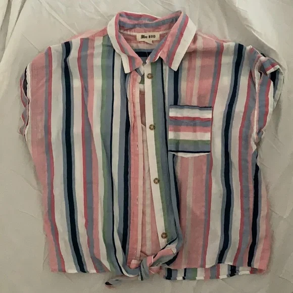 Blue Mood multi colored striped button-up blouse. Girl’s Large/Women’s Small - Picture 3 of 4